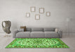 Machine Washable Medallion Green Traditional Area Rugs in a Living Room,, wshtr4749grn