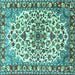 Square Machine Washable Medallion Turquoise Traditional Area Rugs, wshtr4749turq