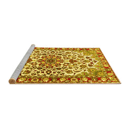 Sideview of Machine Washable Medallion Yellow Traditional Rug, wshtr4749yw