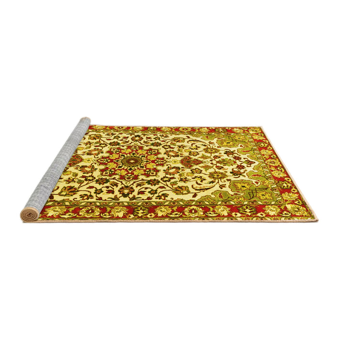 Sideview of Machine Washable Medallion Yellow Traditional Rug, wshtr4749yw