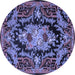 Round Machine Washable Medallion Blue French Rug, wshtr474blu