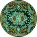 Round Machine Washable Medallion Turquoise French Area Rugs, wshtr474turq