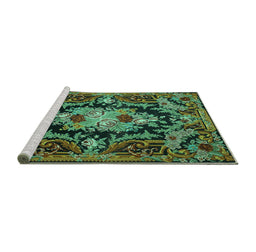 Sideview of Machine Washable Medallion Turquoise French Area Rugs, wshtr474turq