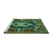 Sideview of Machine Washable Medallion Turquoise French Area Rugs, wshtr474turq