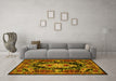 Machine Washable Medallion Yellow French Rug in a Living Room, wshtr474yw