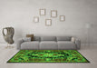 Machine Washable Medallion Green French Area Rugs in a Living Room,, wshtr474grn