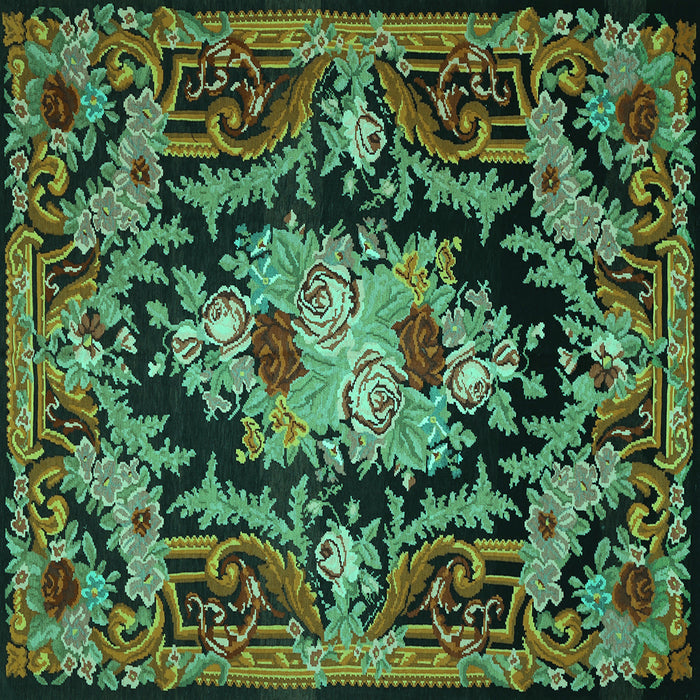 Square Medallion Turquoise French Rug, tr474turq