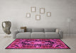 Machine Washable Medallion Pink French Rug in a Living Room, wshtr474pnk