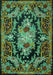 Machine Washable Medallion Turquoise French Area Rugs, wshtr474turq