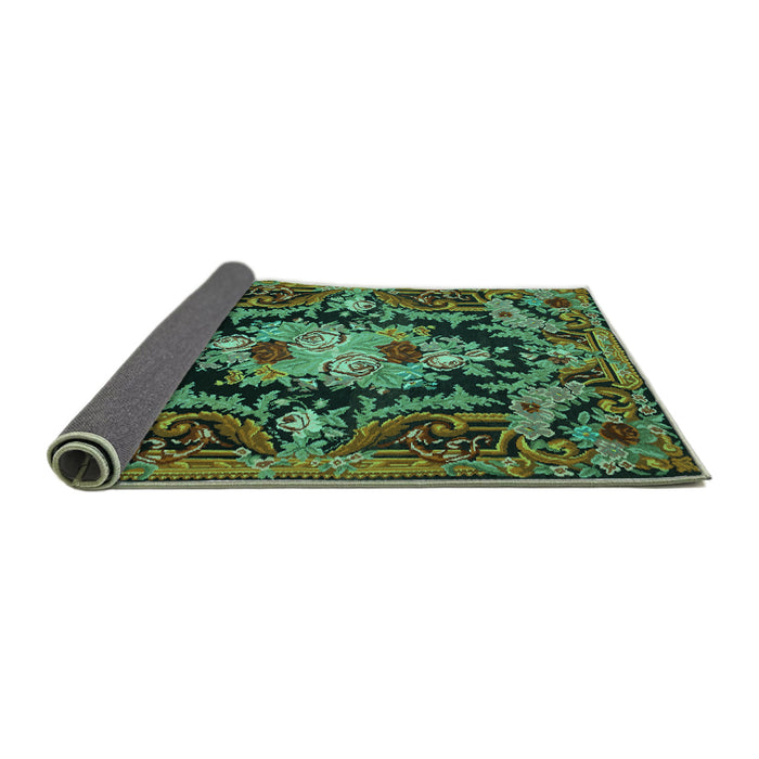 Sideview of Medallion Turquoise French Rug, tr474turq