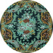 Round Machine Washable Medallion Light Blue French Rug, wshtr474lblu