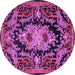 Round Machine Washable Medallion Purple French Area Rugs, wshtr474pur