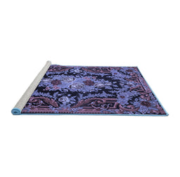 Sideview of Machine Washable Medallion Blue French Rug, wshtr474blu