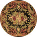 Round Machine Washable Medallion Brown French Rug, wshtr474brn