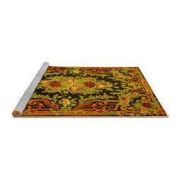 Sideview of Machine Washable Medallion Yellow French Rug, wshtr474yw