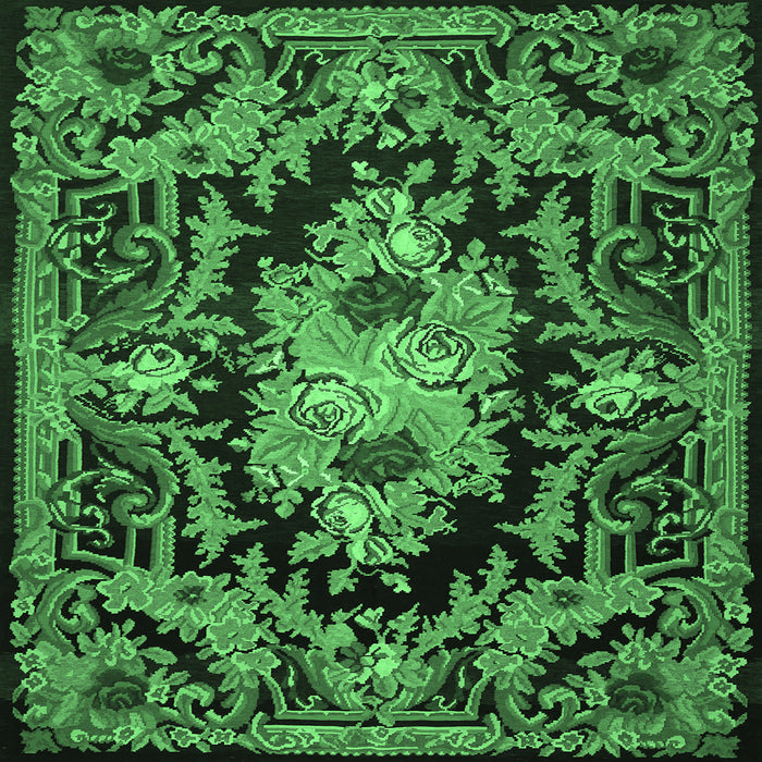 Square Machine Washable Medallion Emerald Green French Area Rugs, wshtr474emgrn