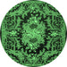 Round Medallion Emerald Green French Rug, tr474emgrn