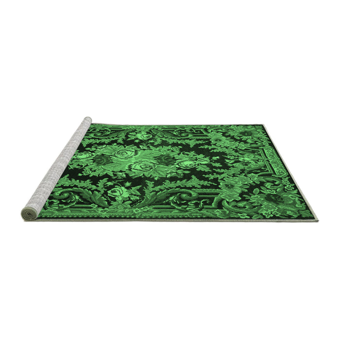Sideview of Machine Washable Medallion Emerald Green French Area Rugs, wshtr474emgrn