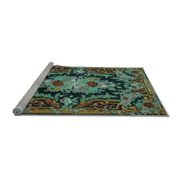 Sideview of Machine Washable Medallion Light Blue French Rug, wshtr474lblu