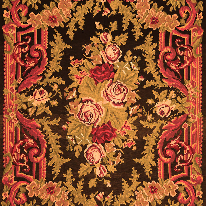 Serging Thickness of Machine Washable Medallion Orange French Area Rugs, wshtr474org