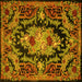 Square Machine Washable Medallion Yellow French Rug, wshtr474yw