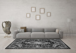 Machine Washable Medallion Gray French Rug in a Living Room,, wshtr474gry