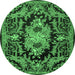 Round Machine Washable Medallion Emerald Green French Area Rugs, wshtr474emgrn