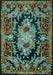 Machine Washable Medallion Light Blue French Rug, wshtr474lblu