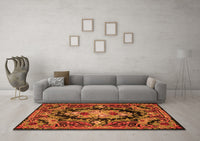 Machine Washable Medallion Orange French Rug, wshtr474org