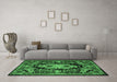 Machine Washable Medallion Emerald Green French Area Rugs in a Living Room,, wshtr474emgrn