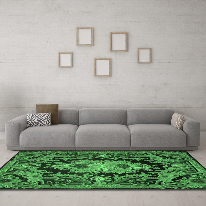 Machine Washable Medallion Emerald Green French Area Rugs in a Living Room,, wshtr474emgrn