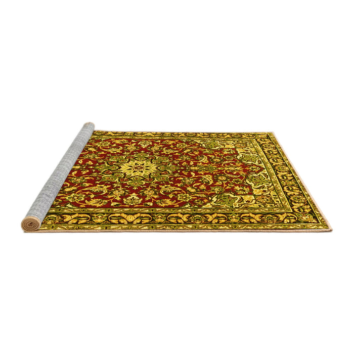 Sideview of Machine Washable Oriental Yellow Traditional Rug, wshtr4750yw