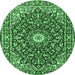 Round Oriental Emerald Green Traditional Rug, tr4750emgrn