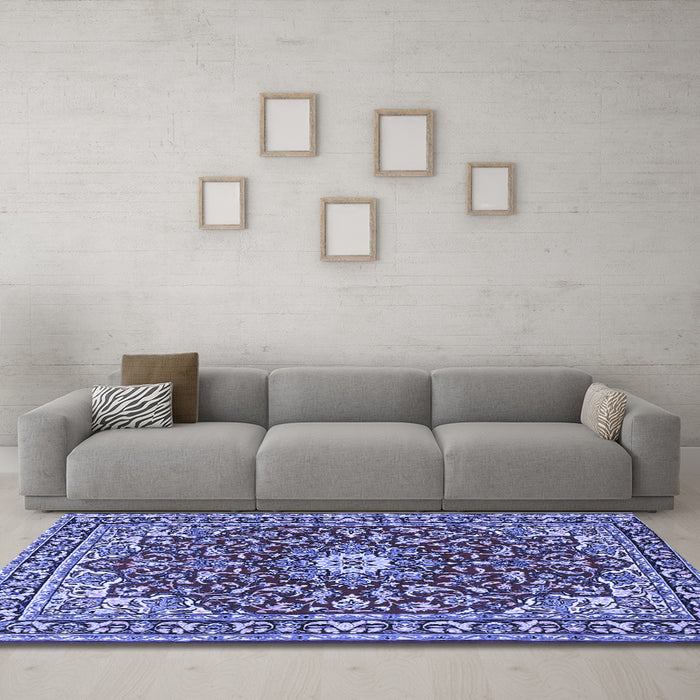Machine Washable Oriental Blue Traditional Rug in a Living Room, wshtr4750blu