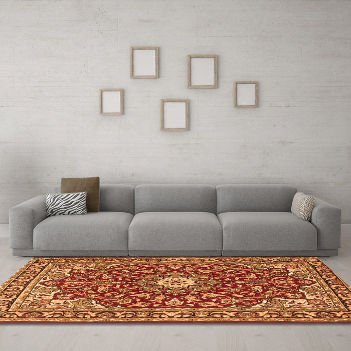 Machine Washable Oriental Orange Traditional Area Rugs in a Living Room, wshtr4750org