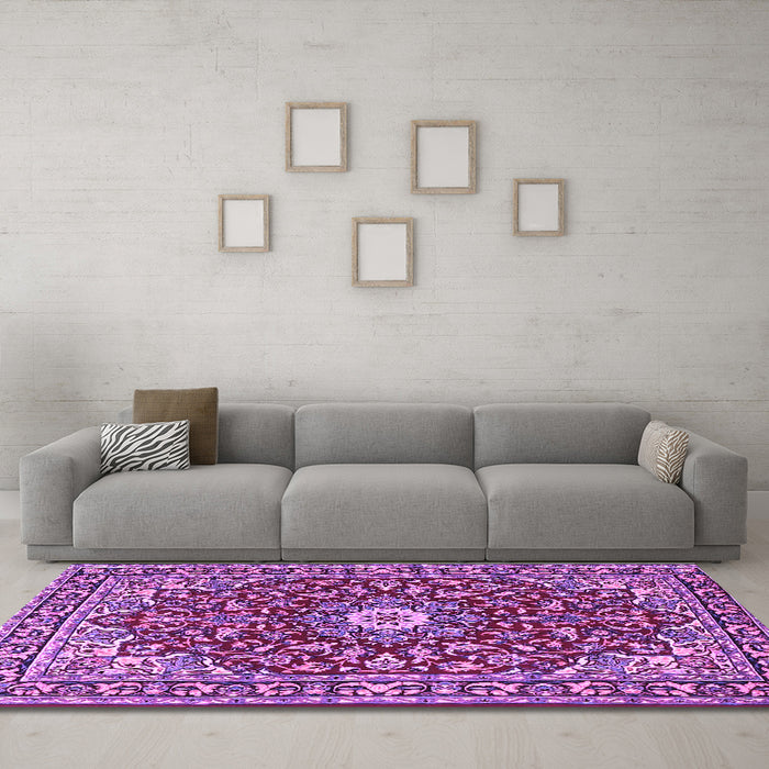 Machine Washable Oriental Purple Traditional Area Rugs in a Living Room, wshtr4750pur
