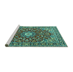 Sideview of Machine Washable Oriental Turquoise Traditional Area Rugs, wshtr4750turq