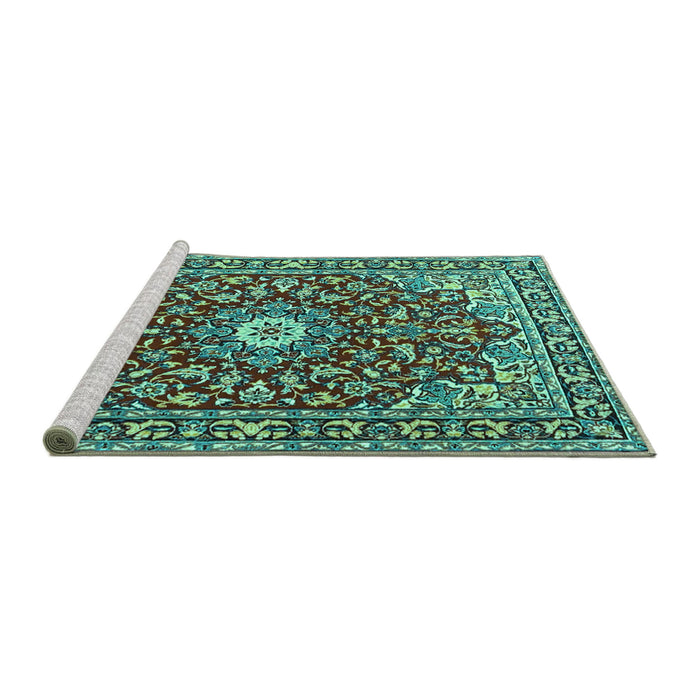 Sideview of Machine Washable Oriental Turquoise Traditional Area Rugs, wshtr4750turq