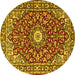 Round Machine Washable Oriental Yellow Traditional Rug, wshtr4750yw