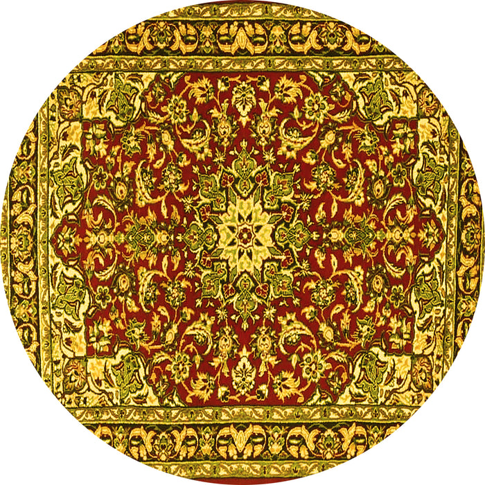 Round Oriental Yellow Traditional Rug, tr4750yw