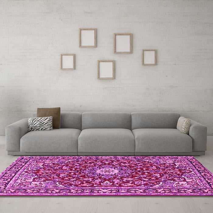 Machine Washable Oriental Pink Traditional Rug in a Living Room, wshtr4750pnk