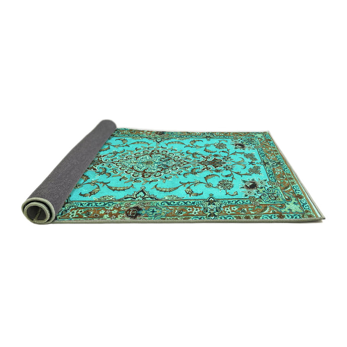 Sideview of Medallion Turquoise Traditional Rug, tr4751turq