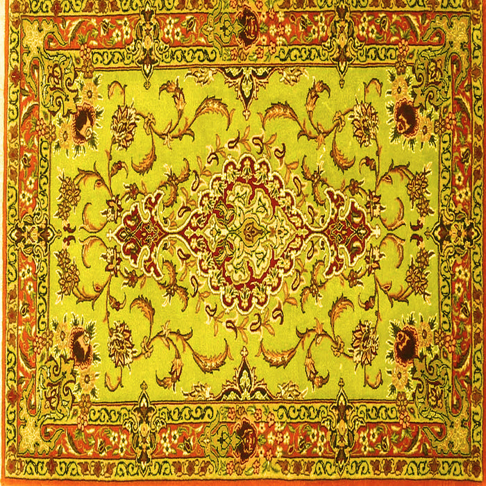 Square Machine Washable Medallion Yellow Traditional Rug, wshtr4751yw
