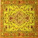 Square Machine Washable Medallion Yellow Traditional Rug, wshtr4751yw