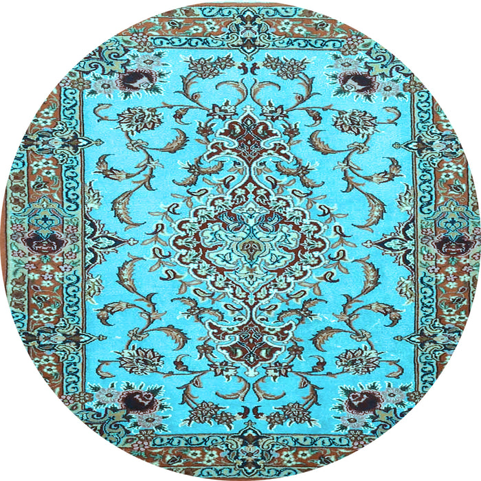 Round Medallion Light Blue Traditional Rug, tr4751lblu