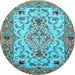 Round Medallion Light Blue Traditional Rug, tr4751lblu