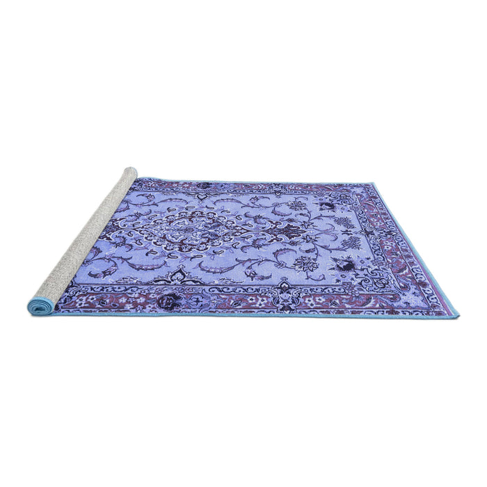 Sideview of Machine Washable Medallion Blue Traditional Rug, wshtr4751blu