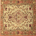 Square Machine Washable Medallion Brown Traditional Rug, wshtr4751brn