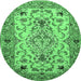 Round Machine Washable Medallion Emerald Green Traditional Area Rugs, wshtr4751emgrn