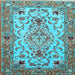 Square Machine Washable Medallion Light Blue Traditional Rug, wshtr4751lblu